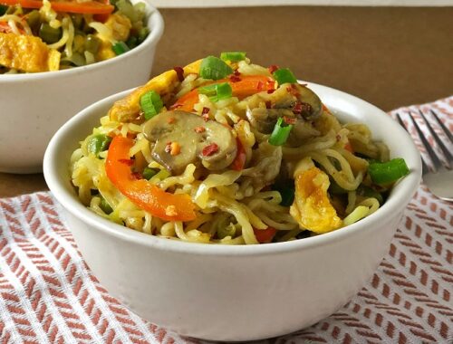 Indian-Style Maggi Recipe with Egg and Mushroom