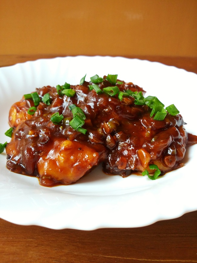 Stuffed Potato in Chilli Garlic Sauce