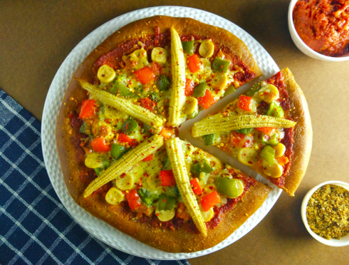 No Yeast Homemade Pizza - with Sausage, Bell Peppers and Baby corns