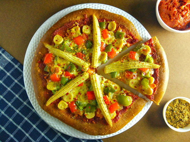 No Yeast Homemade Pizza - with Sausage, Bell Peppers and Baby corns