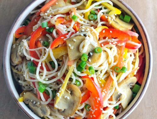 Stir-Fry Noodle Salad | Mushroom Noodle Salad with Lemon Sauce