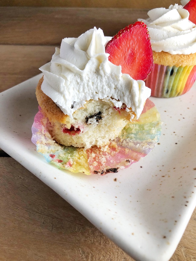 Strawberry and Chocolate Raisin Cupcakes