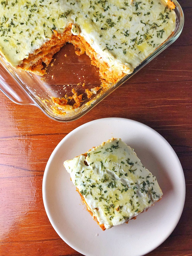 Noodle-less Chicken Lasagna with 3-Cheese Sauce