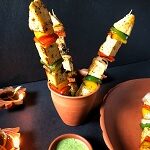 Paneer Tikka Rockets | Grilled Paneer and Vegetables Skewers