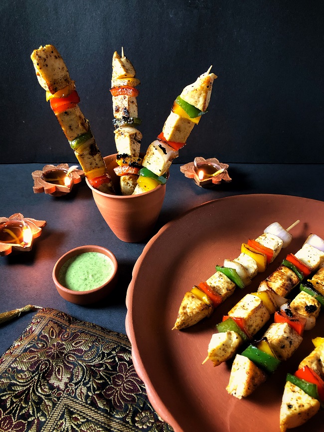 Paneer Tikka Rockets | Grilled Paneer and Vegetable Skewers