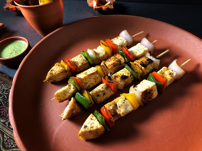 Paneer Tikka Rockets | Grilled Paneer and Vegetable Skewers