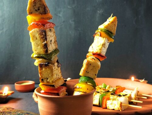 Paneer Tikka Rockets | Grilled Paneer and Vegetable Skewers