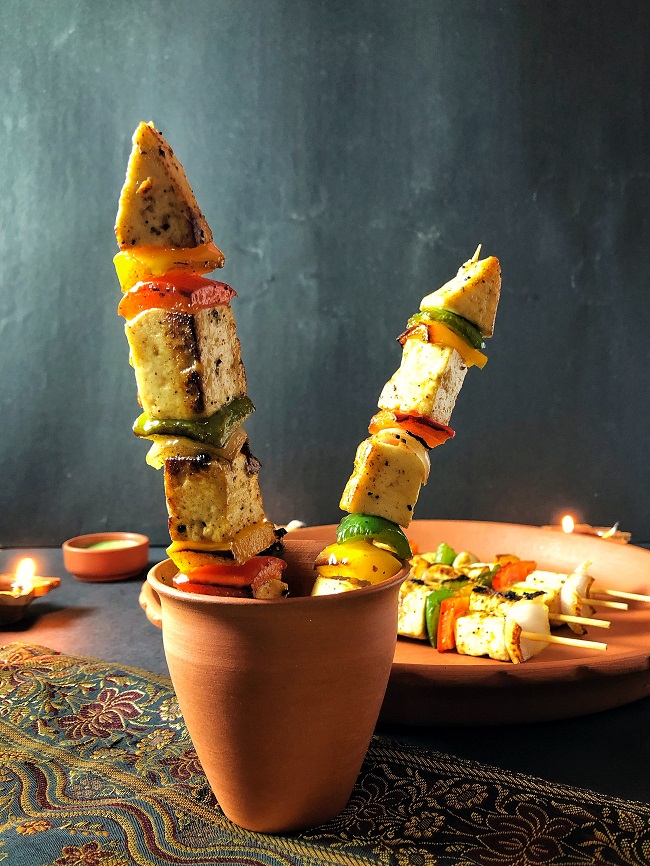 Paneer Tikka Rockets | Grilled Paneer and Vegetable Skewers