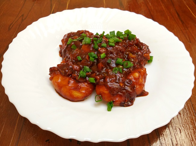 Stuffed Potato in Chilli Garlic Sauce