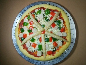 No Yeast Homemade Pizza - with Sausage, Bell Peppers and Baby corns
