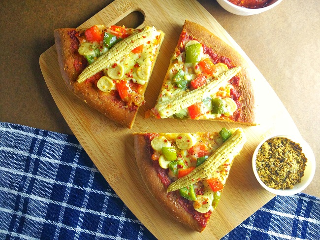 No Yeast Homemade Pizza - with Sausage, Bell Peppers and Baby corns
