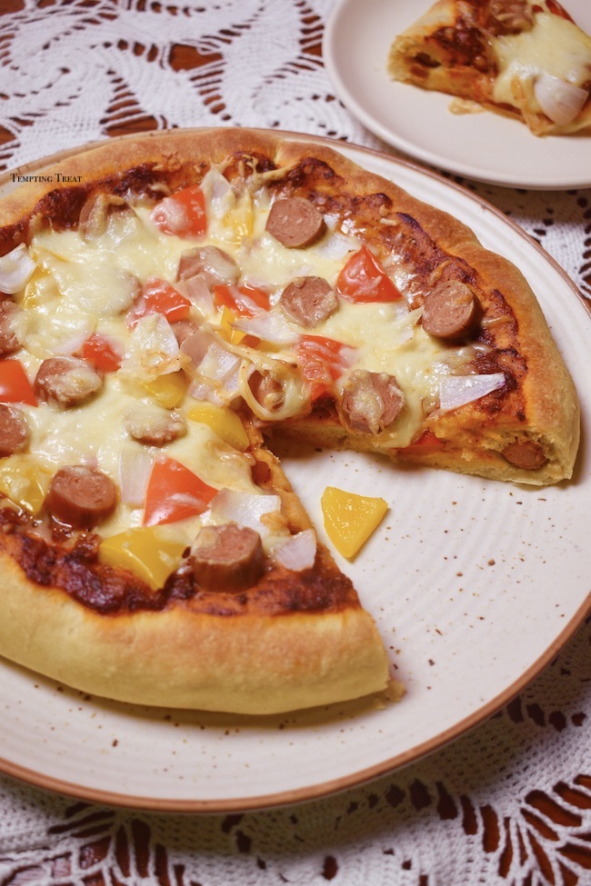 Homemade Hot Dog or Sausage Stuffed Crust Pizza Recipe
