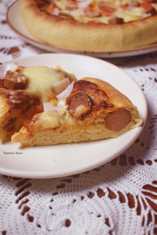 Homemade Hot Dog or Sausage Stuffed Crust Pizza Recipe
