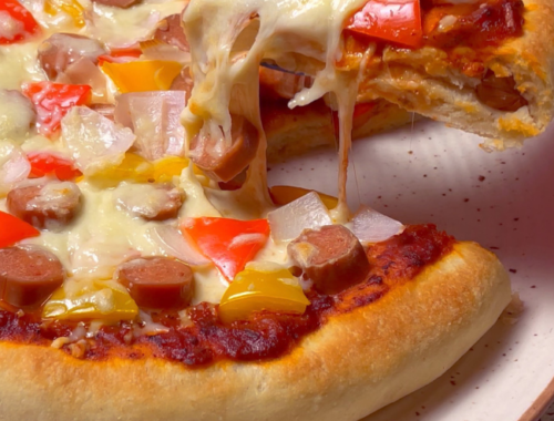 Homemade Hot Dog or Sausage Stuffed Crust Pizza Recipe