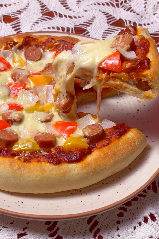 Homemade Hot Dog or Sausage Stuffed Crust Pizza Recipe
